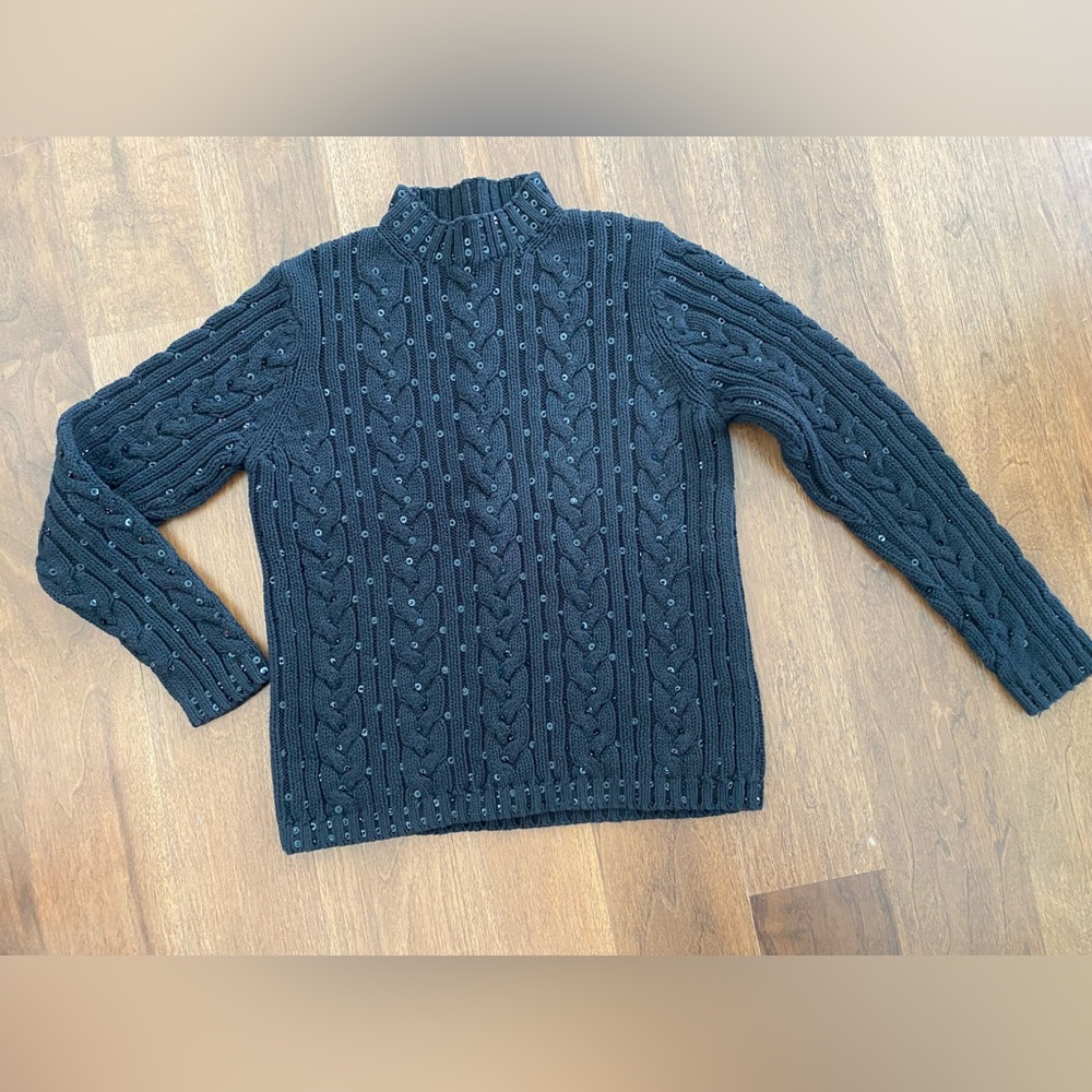 Black cotton sweater with black sequins. Size Medium